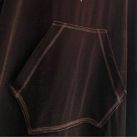Vintage long sleeve velour dress with kangaroo pocket + drawstring hoodie - Picture 10 of 13